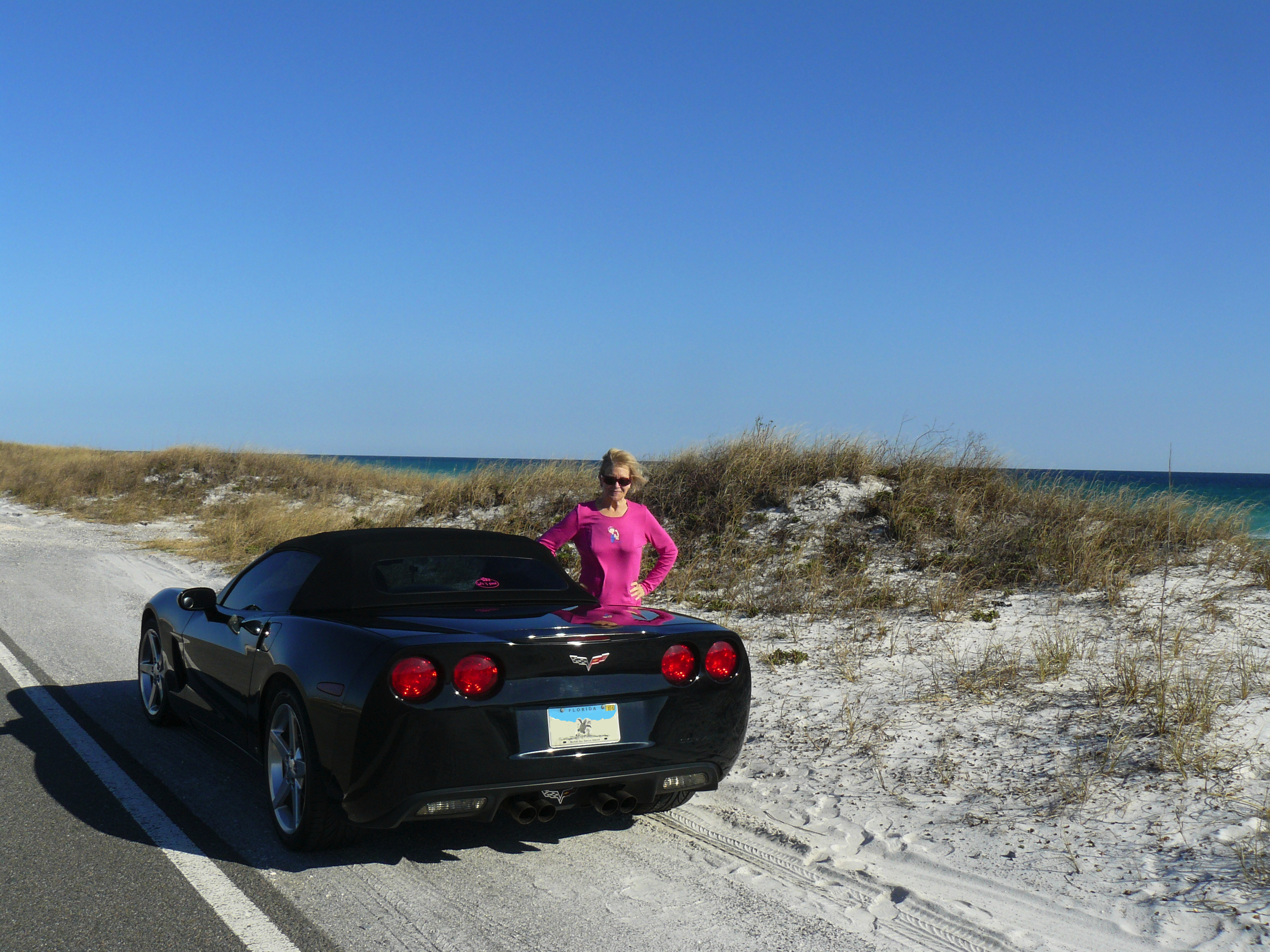 Cathi with Corvette on the beach.jpg Cathi with Corvette on the beach.jpg